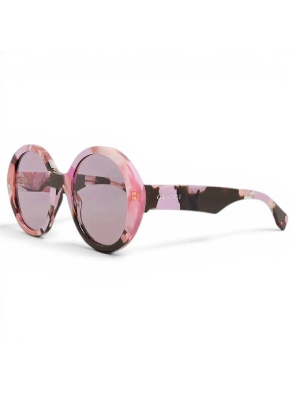 Gucci Pink and Brown Round Patterned Acetate Sunglasses